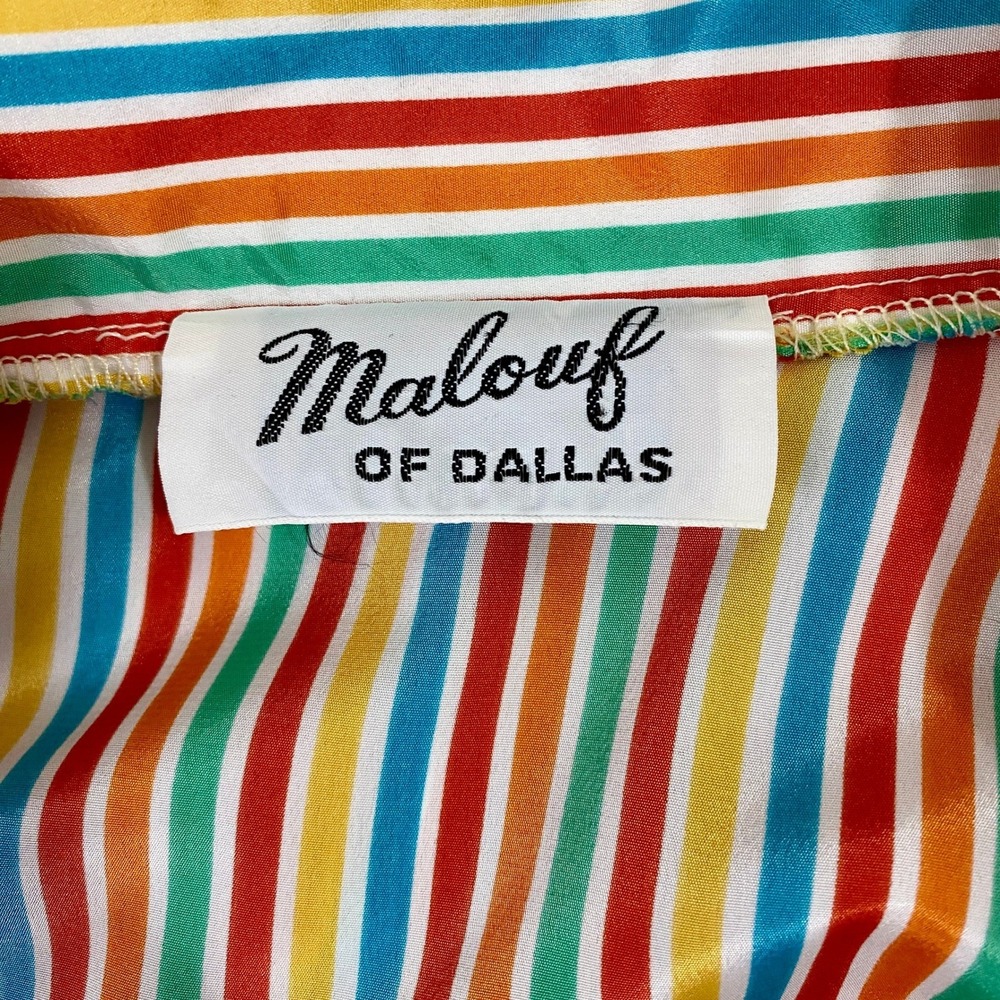 Vintage Malouf of‎ Dallas Rainbow Stripe Shirt Dress Womens 12 70s 80s Retro Mod - Picture 3 of 8